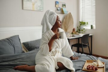 Relaxing in Cozy Bedroom with Morning Coffee